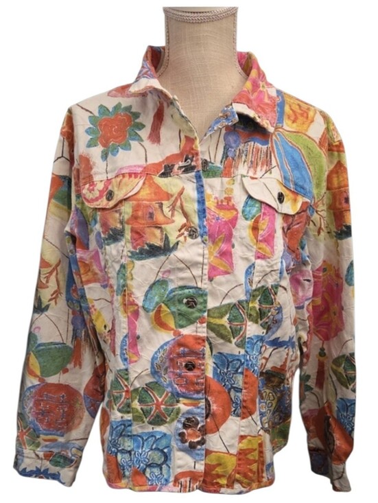 Chico's Jackets & Blazers - Chico's Multicolor Abstract Print Button-Up Jacket